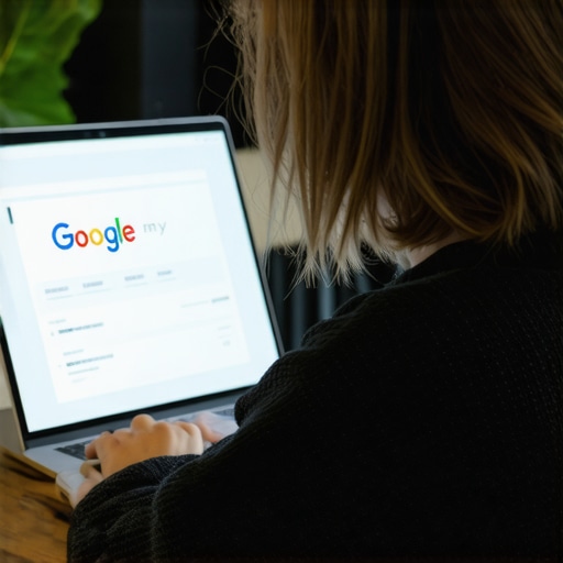 Marketing professional optimizing Google My Business profile on laptop