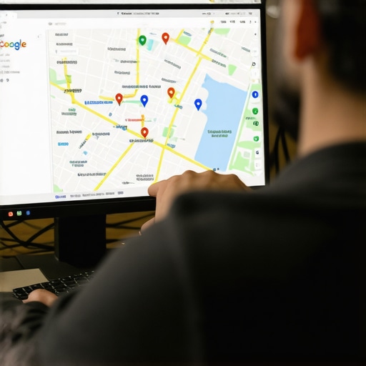 Optimizing Your Google My Business Profile in Irving Business owner working on Google My Business profile with Irving map background
