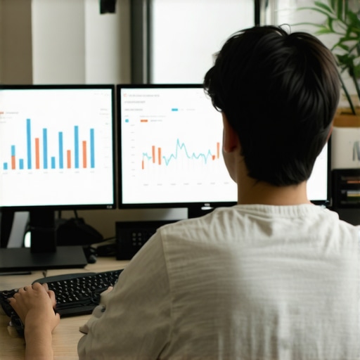 Person reviewing SEO analytics on a computer screen with maps and charts