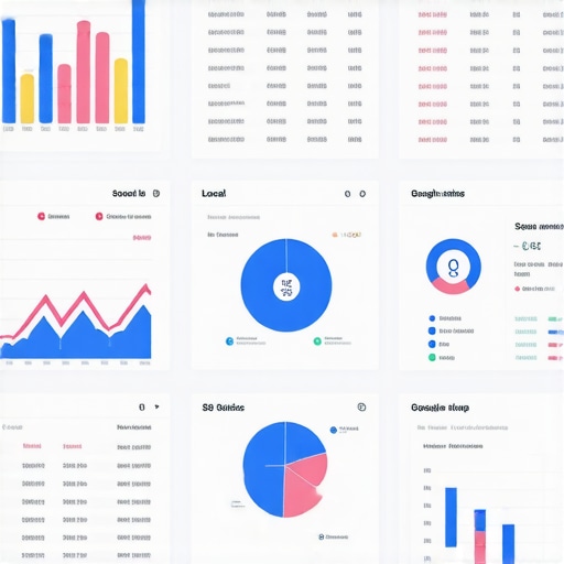Digital marketing analytics dashboard for local SEO Close-up of analytics dashboard displaying local SEO statistics and Google Maps rankings.