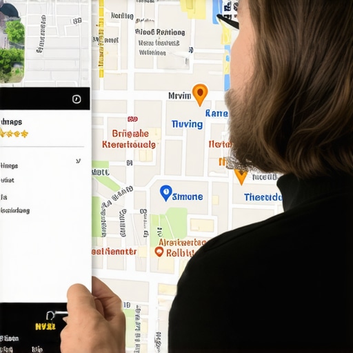 Business owner engaging with customer reviews on Google Maps with Irving landmarks in the background.