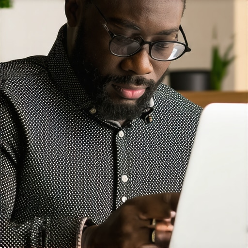 Business owner editing Google My Business profile on laptop