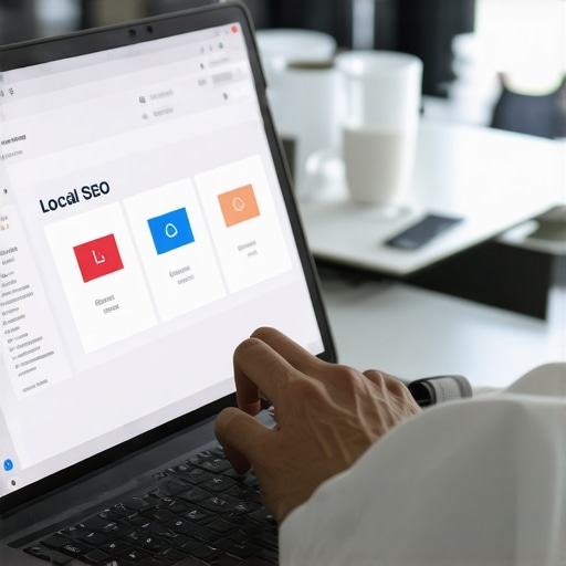 Business owner monitoring local SEO metrics in Irving Business owner reviewing local SEO analytics for Irving on a laptop