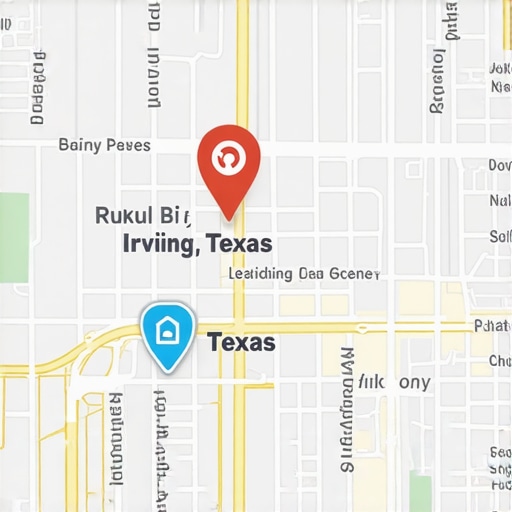 Map showing Irving Texas with local business markers and Google Maps interface.