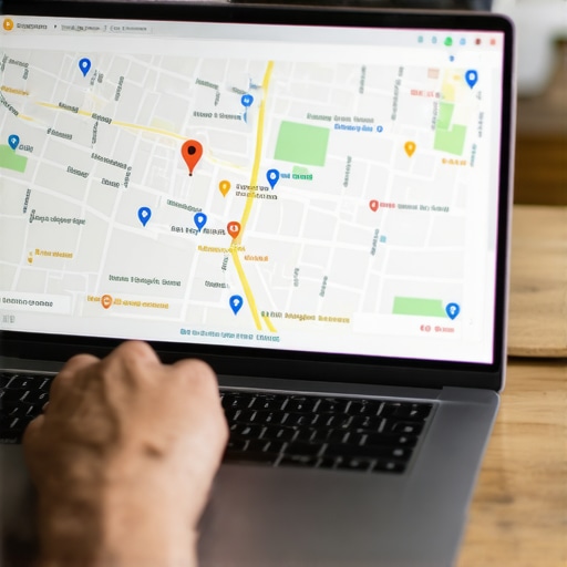 Person adjusting GMB settings on a laptop with Irving map on screen.