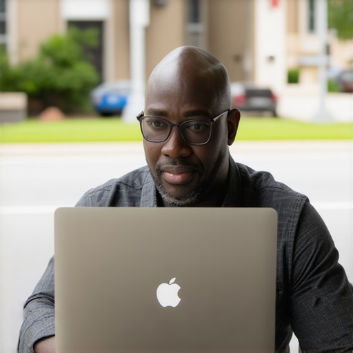 Shop owner updating Google My Business profile for local Irving business with neighborhood street in background.