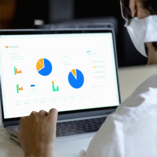 Business owner analyzing local SEO performance metrics on a laptop in Irving