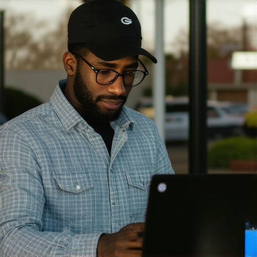 Irving Business Owner Optimizing Google Profile Business owner updating Google My Business profile on a laptop