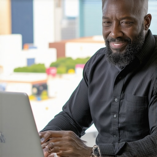 Optimizing Irving Business Profile for Local SEO Business owner updating Google My Business profile on laptop in Irving